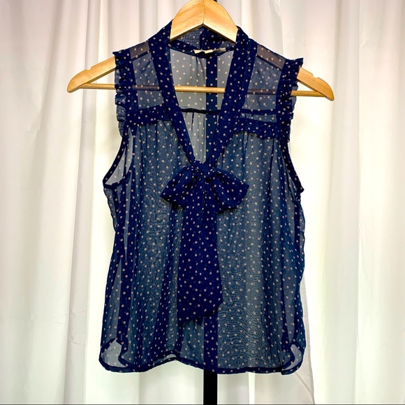 Lush Sheer Sleeveless Ribbon Tie Blouse - Picture 1 of 12